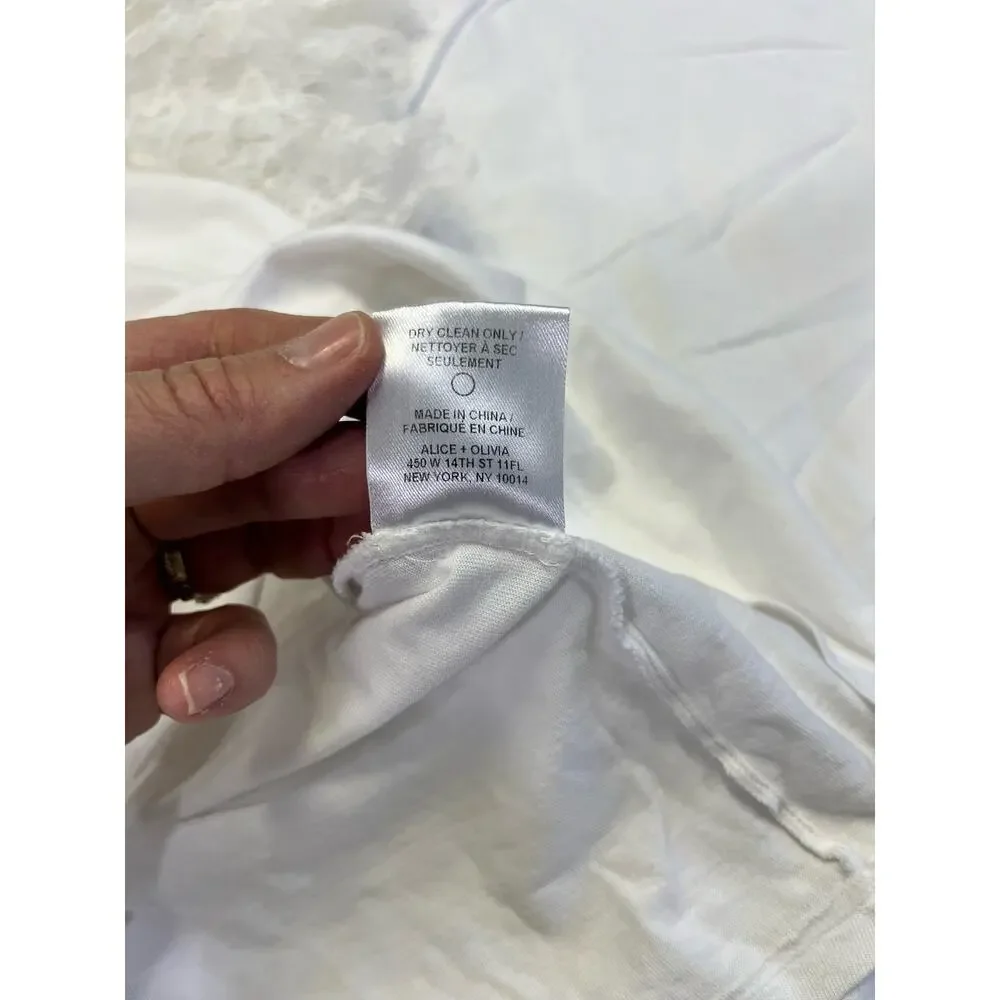 Alice & Olivia White Lace Sleeve Crop Stretchy Romantic Darcelle T-Shirt Medium - Picture 11 of 11